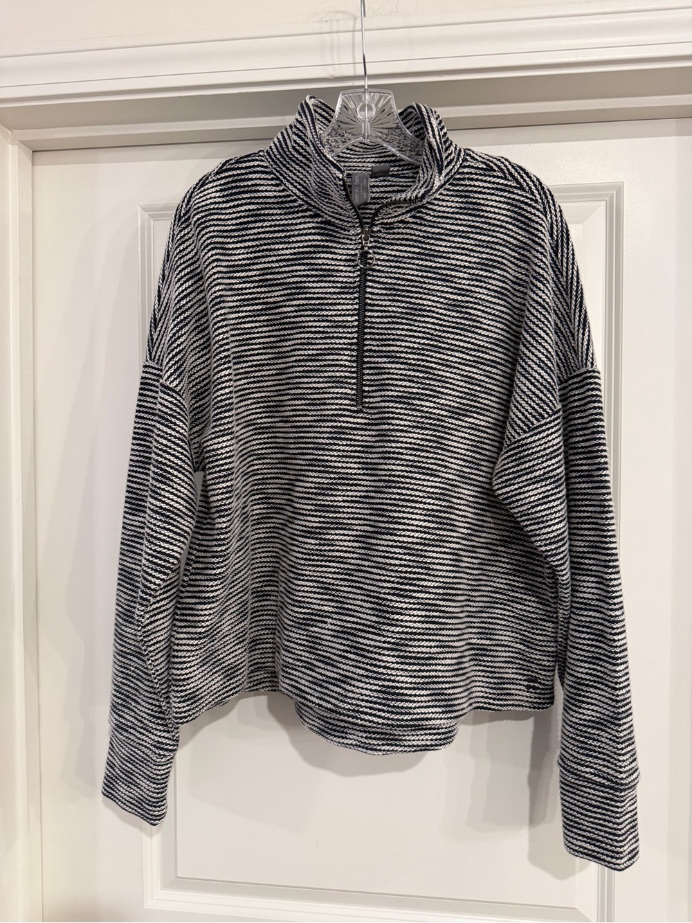 Sweaty Betty Black & White Striped Quarter-Zip Pullover
